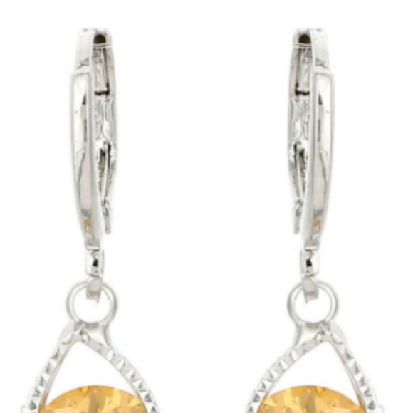 Luxury, Silver Plated Yellow Zircon Crystal Drop Earrings - Picture 2 of 4